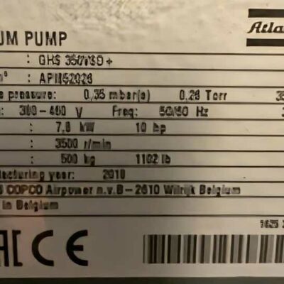 Pompe à vide de marque ATLAS COPCO modèle GHS 350 VSD+. Année 2018. Localisation : Canada rdc bas