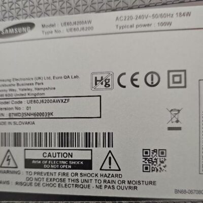 Téléviseur 60 pouces de marque Samsung modèle 60J6200AW. Localisation : 10 rue du Ballon 93160 Noisy le Grand