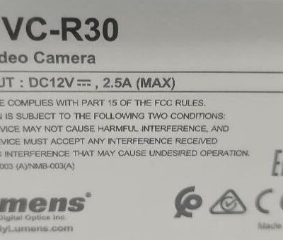 Caméra vidéo de marque Lumens modèle VC-R 30. 2 unités vendues avec faculté de réunion. Localisation : 9 avenue Percier 75008 Paris