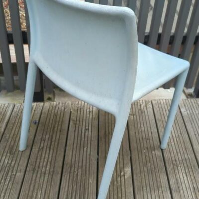 Chaise empilable design Jasper Morrison modèle Air-Chair édition Magis en polypropylène bleu pastel. (usures, insolées) 76 x 46 x 50 cm. 5 unités. Vendu à l’unité avec faculté de réunion. 3eme