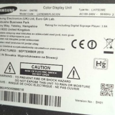 Téléviseur 75 pouces de marque Samsung modèle LH75DME vendu sans pied. 3eme
