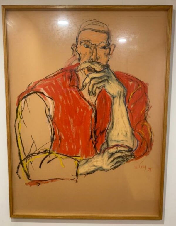 Agnès Lévy (née en 1956). 
Portrait pastel sec sur papier vergé, signé et daté 1991.
74 x 100 cm avec cadre en bois naturel. 
Localisation : 1er étage.