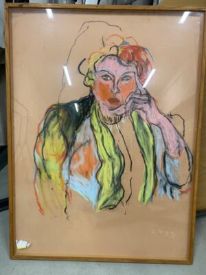 Agnès Lévy (née en 1956). 
"Femme" pastel sec sur papier, signé en bas à droite et daté 1991.
115 x 88 cm avec cadre en bois naturel. 
Localisation : -1 (B06).