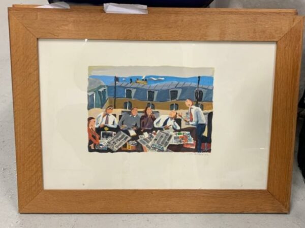 Jean-Philippe Delhomme (né en 1959).
Techniques d'impression mixtes.
67 x 50 cm avec cadre en bois naturel. 
Localisation : -1 (B06).
