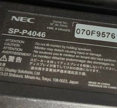 Moniteur 40 pouces de marque Nec modèle SP40-46. 3 unités. Vendu à l’unité avec faculté de réunion. Localisation : 10 rue du Ballon – 93160 Noisy-le-Grand