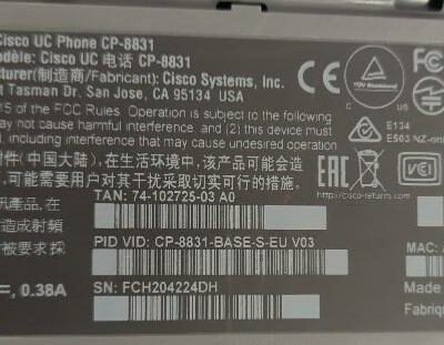 Visio conférence de marque Cisco modèle Cisco UC Phone CP-8831. 3 unités. Vendu à l’unité avec faculté de réunion. (1er bat A : 2 / RDC bat A : 1)