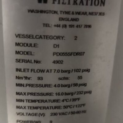 Sécheur de marque Walker Filtration modèle pd055fdr07. (SS bat A local 7)